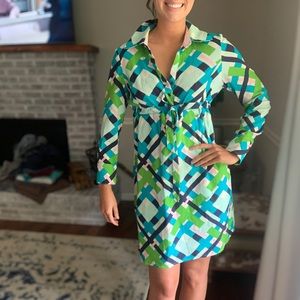 Lilly Pulitzer Plaid Blue Green Tie Dress